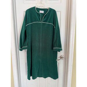 Vintage Vanity Fair Green Velvet 3/4 Sleeve House Coat Robe Size Medium